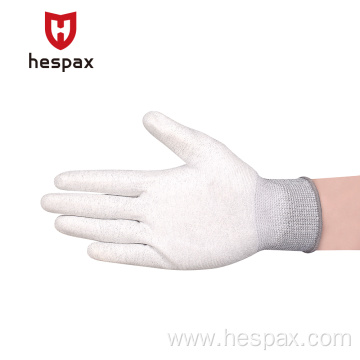 Hespax White Polyester PU Palm Coated Work Gloves